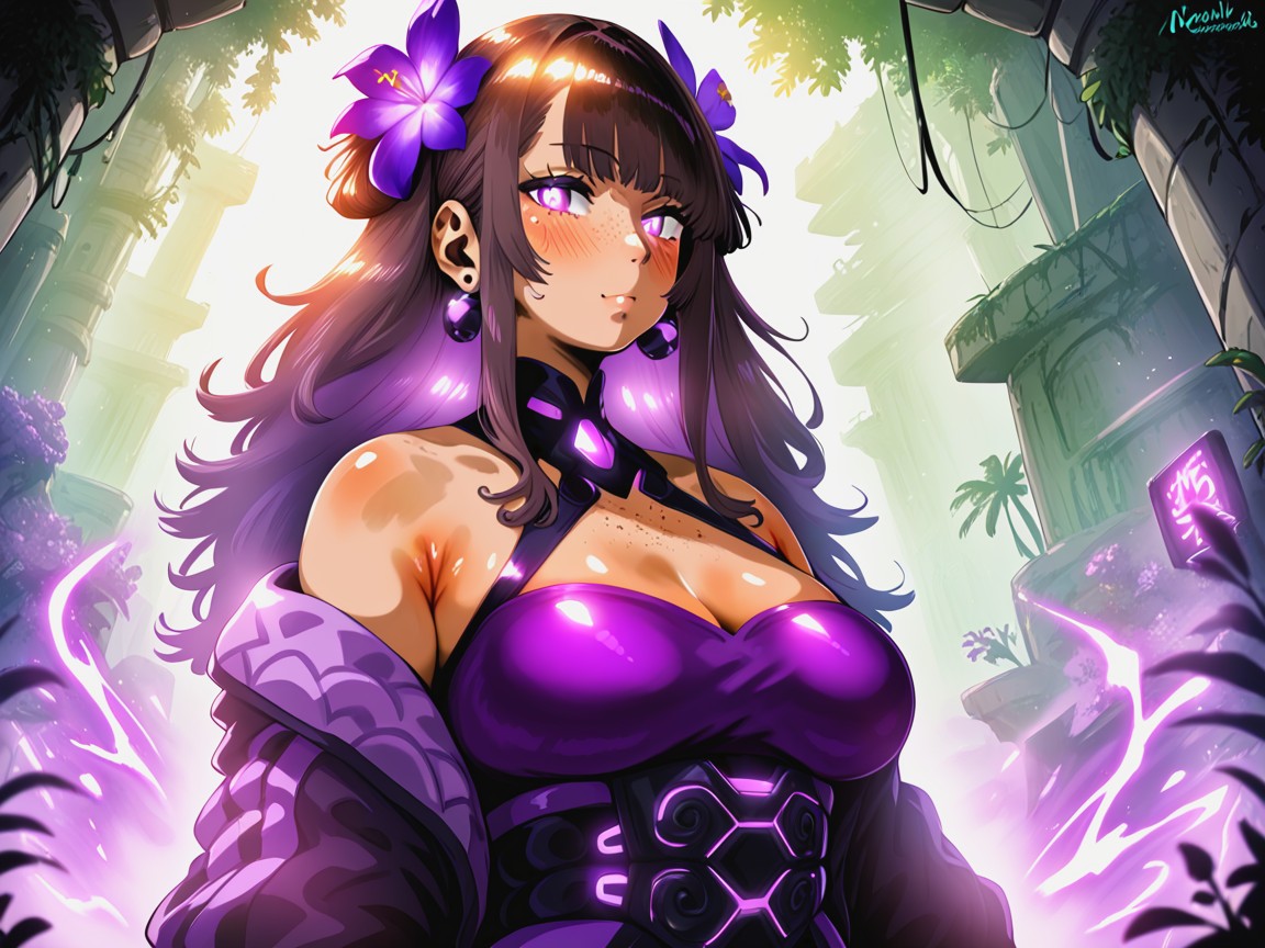 Rounded Hips, Bioluminescent Runes, Neon Purple Energy Surge Hentai AI Porn