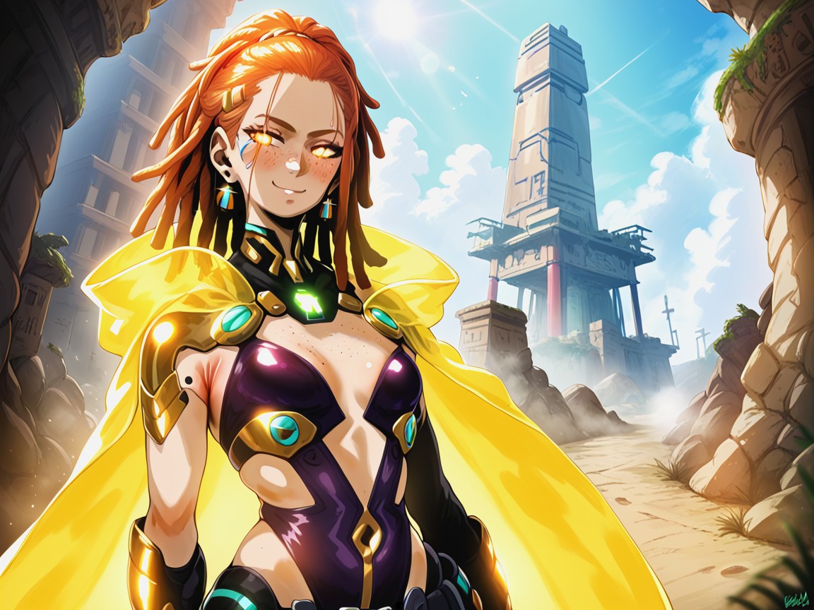 Sleek Legs, Medium Breasts, Tech Ruins Background Hentai AI Porn
