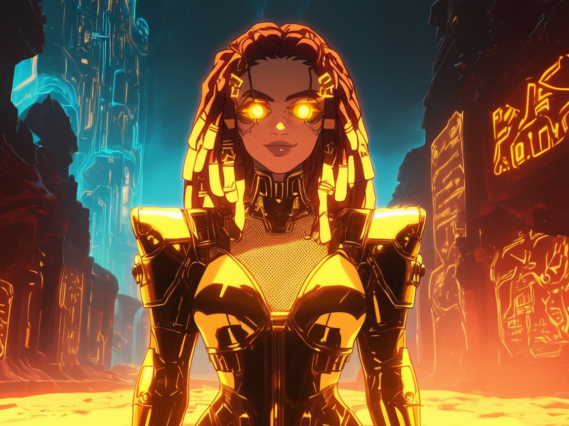 Cyberpunk Hacker, Light Tan Skin, Rounded Hips AI Porn