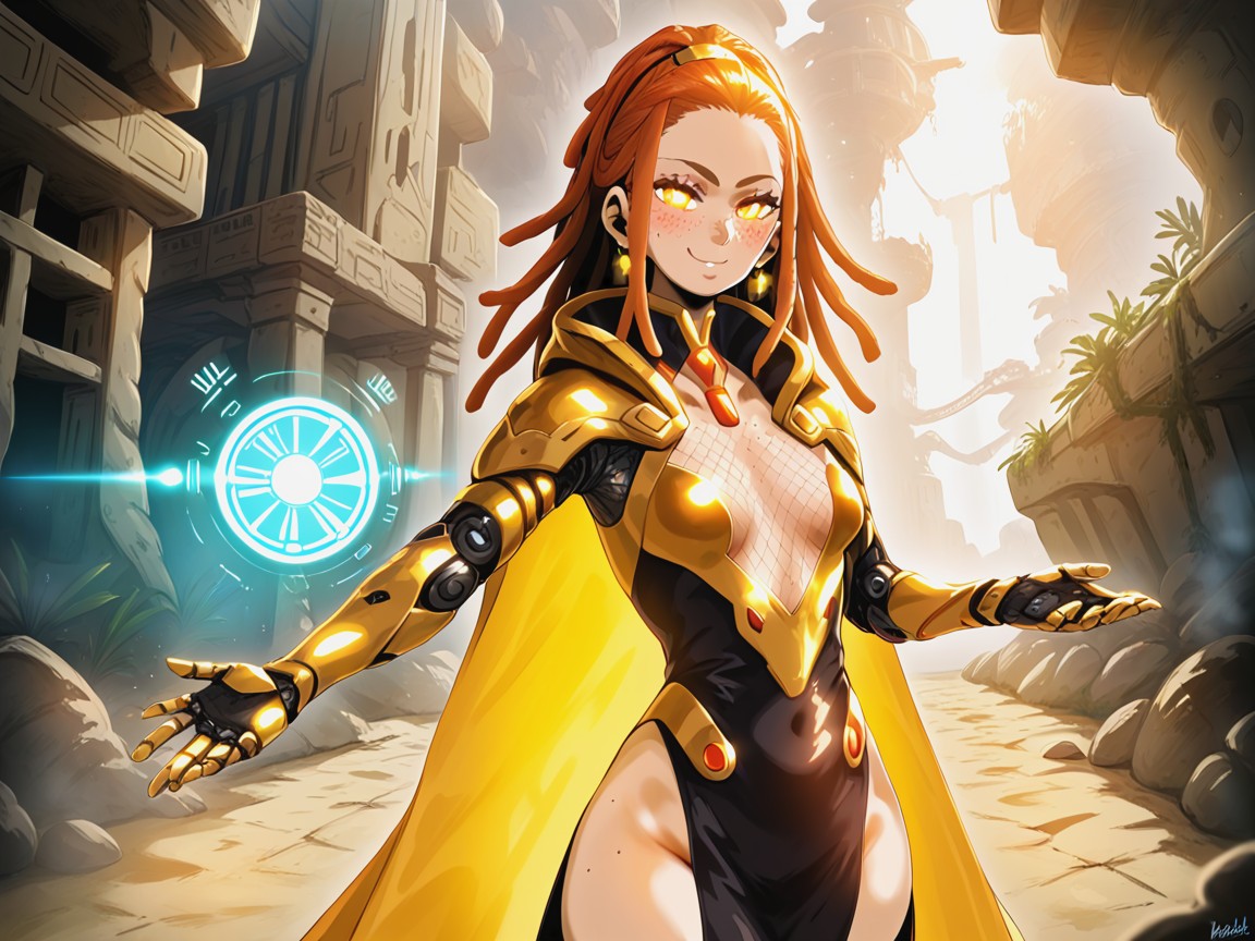 Medium Breast, Mechanical Prosthetic Tendril, Dreadlocks Ginger Hentai AI Porn