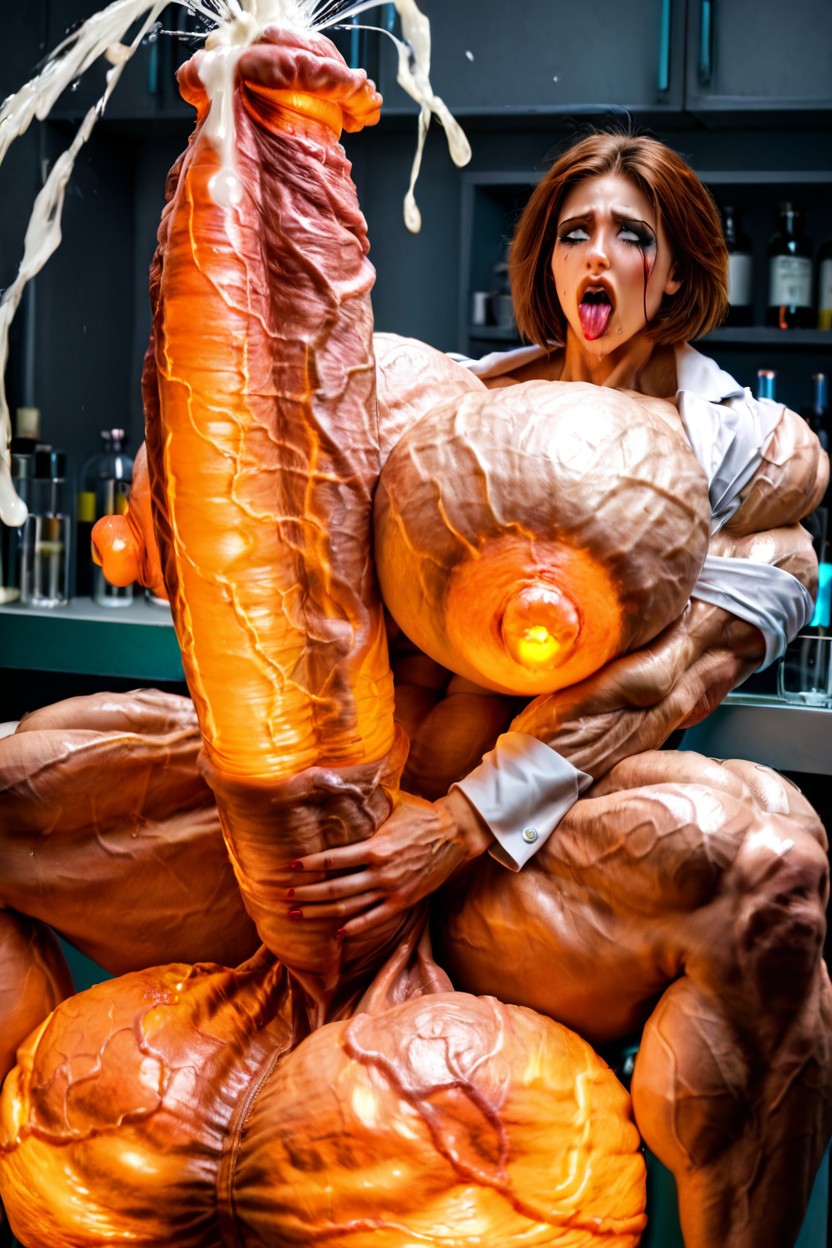 Futanari, Impossibly Long Hyper Penis, Exaggerated Prominent Glowing Veins All Over Body Shemale AI Porn