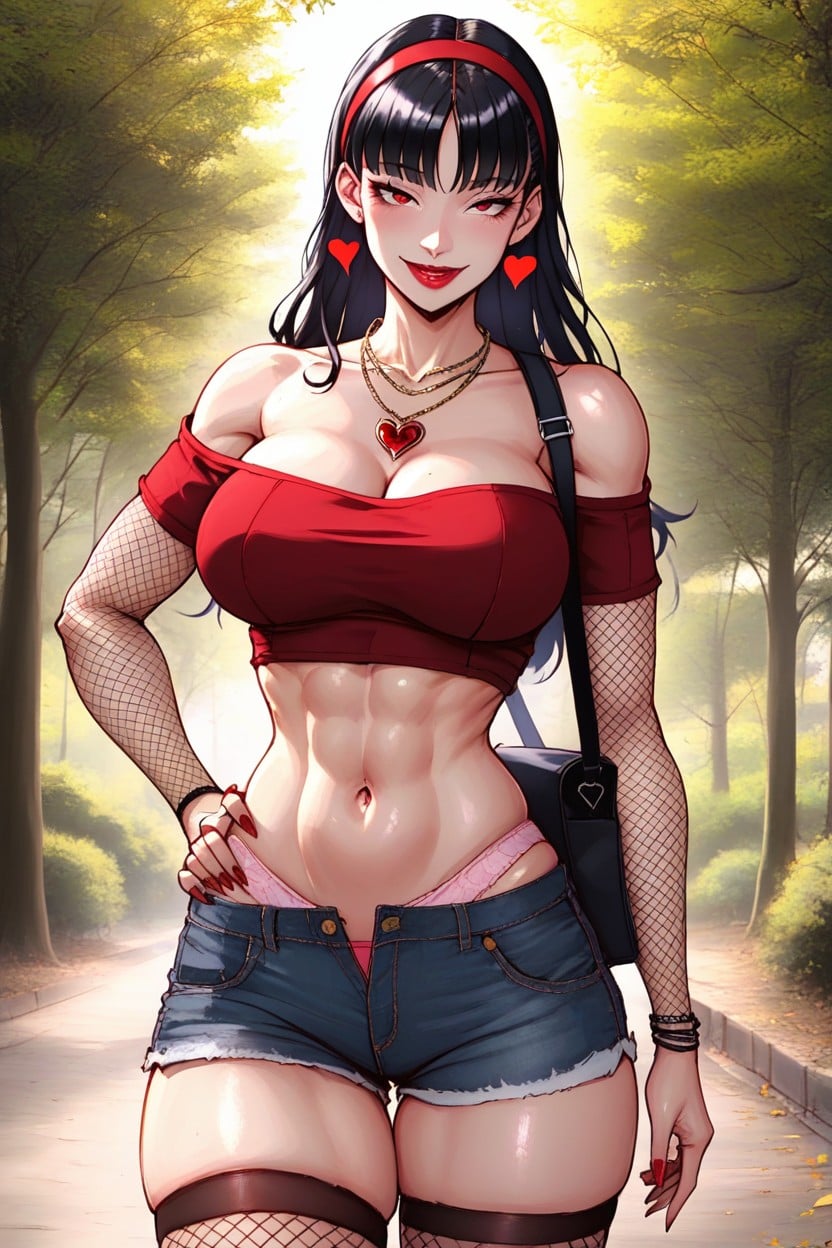 Exaggerated Curves, Snatched Waist, Right Hand Doing Okay Gesture Hentai AI Porn