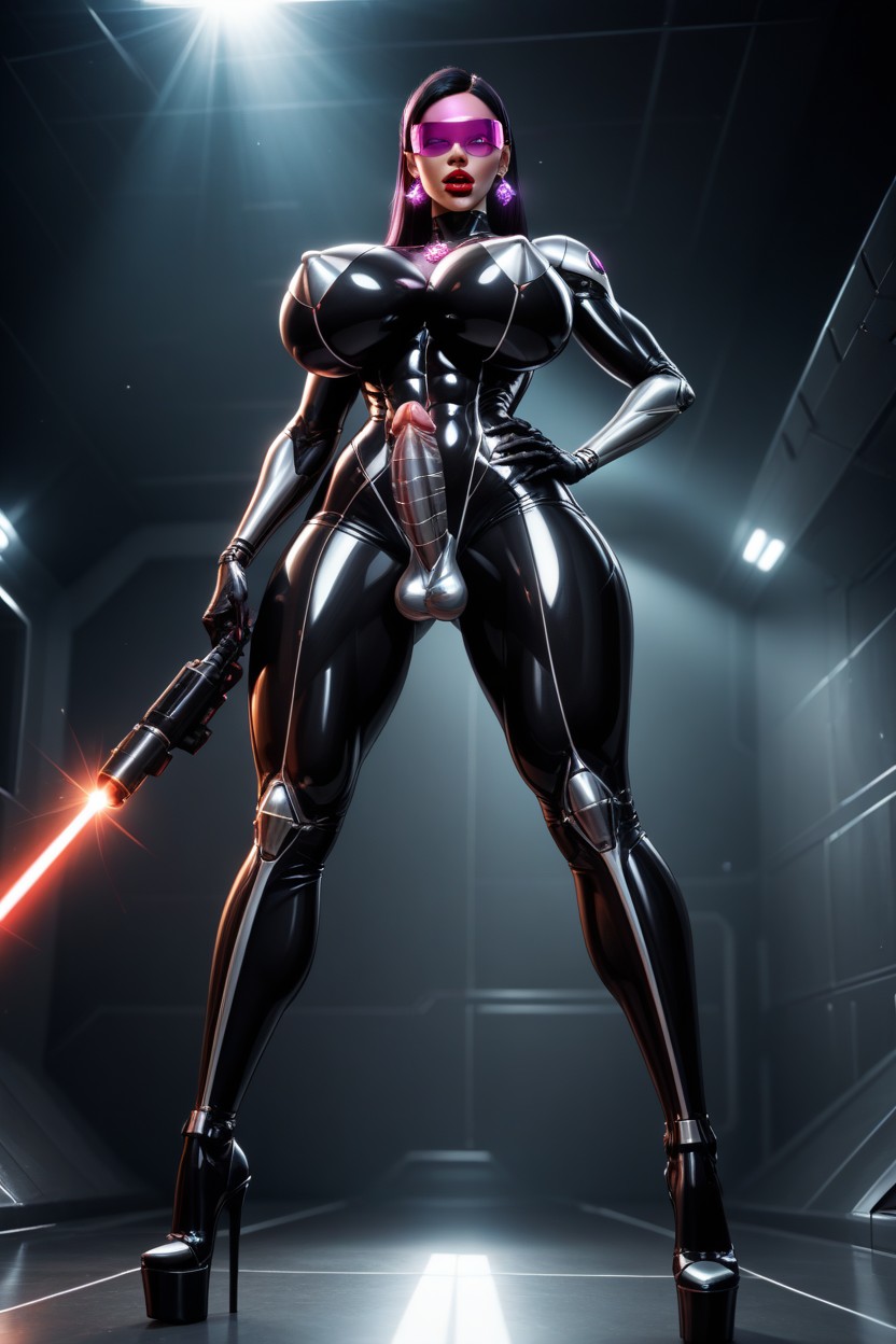 Opened Mouth, Nipples Shooting Lasers, Erect Metallic Nipples Shooting Lasers AI Porn