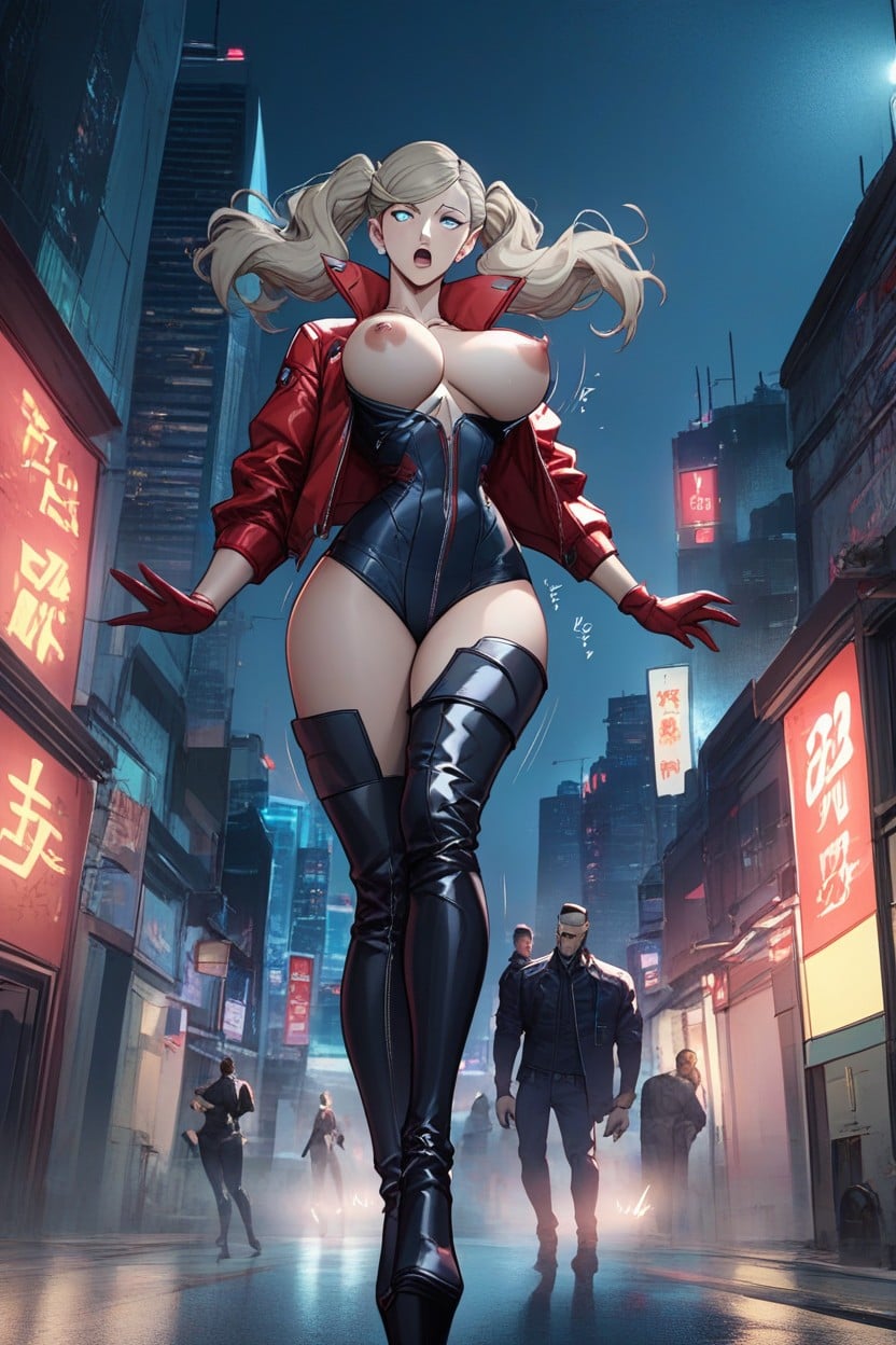 Night, In Cyberpunk City, Man Ripping Clothes Open Hentai AI Porn
