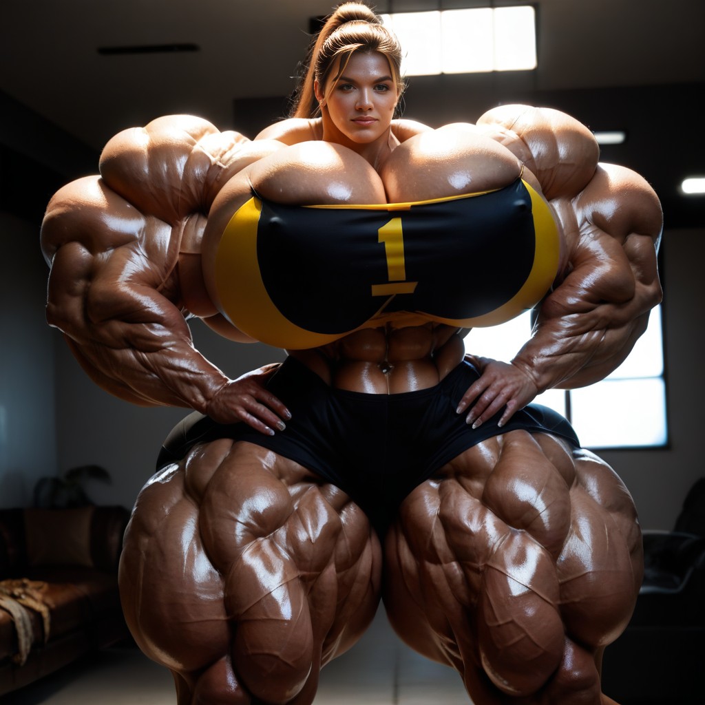 Pezones Erectos, Hyper Thick Muscular Legs, Hyper Muscles Porno IA