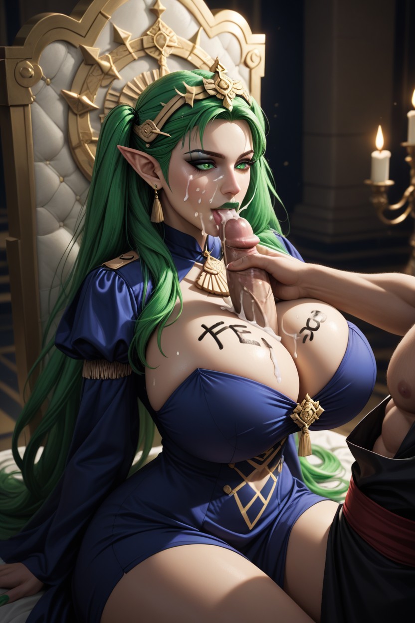 Lying On Bed, 25+, White Flowers Coming Out Of Headpiece Titjob And Blowjob Same Time AI Porn
