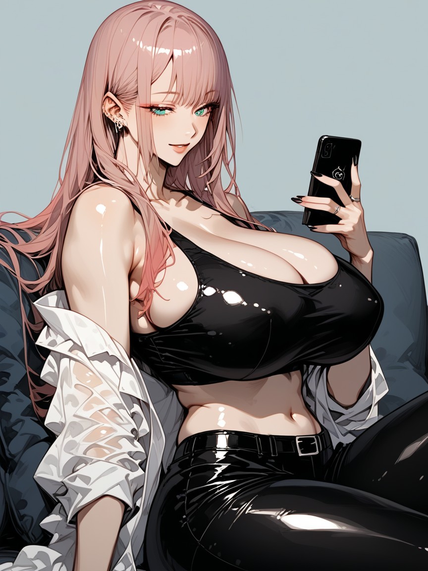 Oiled Skin, Sport Bra, Woman Wearing A See Through White Sports Bra Under Her Jacket Hentai AI Porn