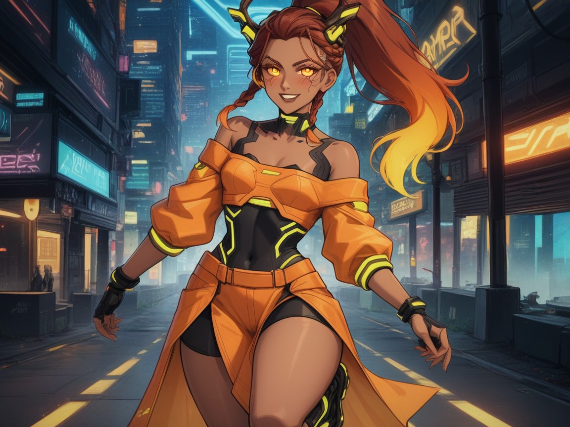 Cyberpunk Setting, 1 Personne, Wide Set Eyes Porno IA Latina