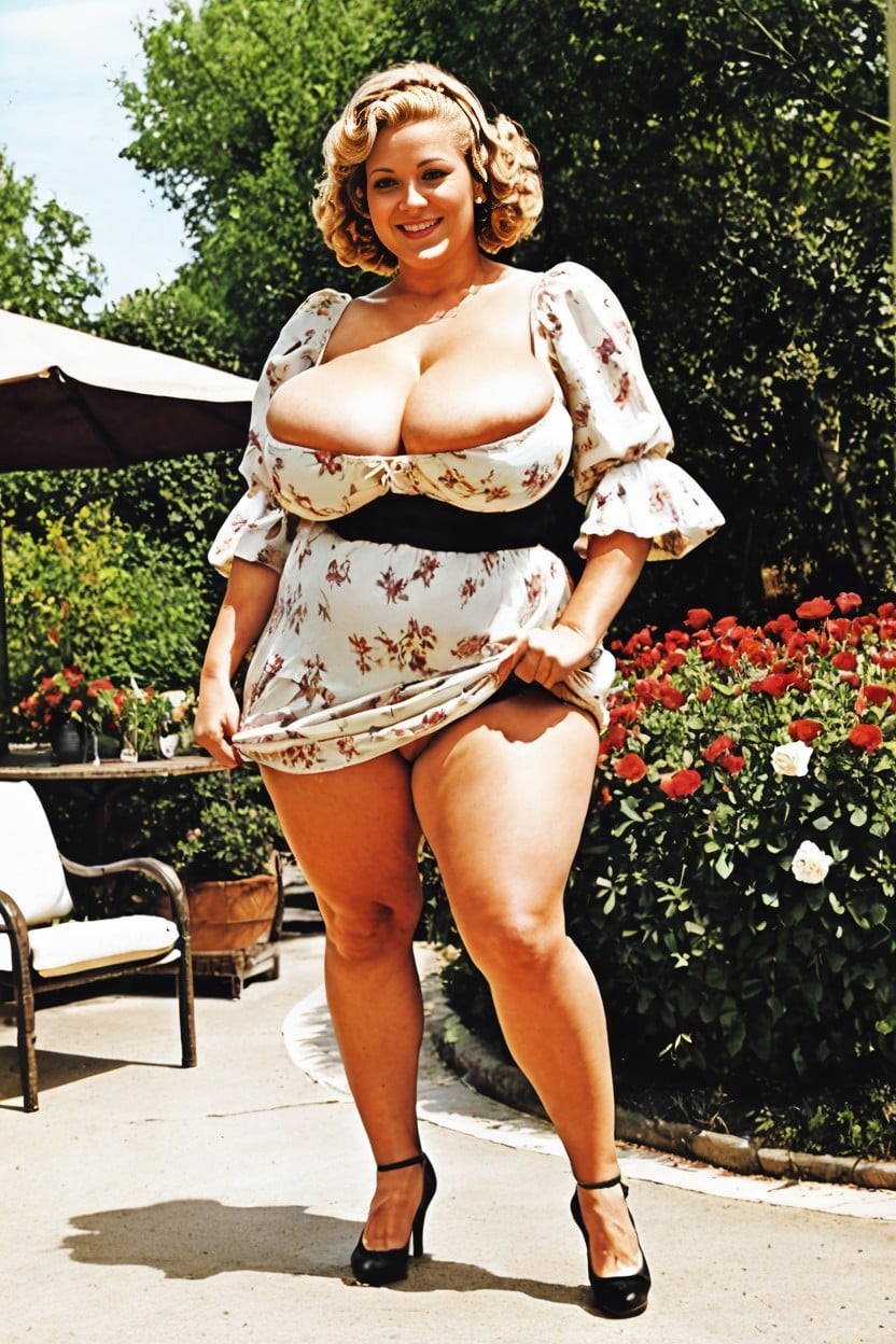 Elegant Blonde, Outdoors, Gazebo AI Porn