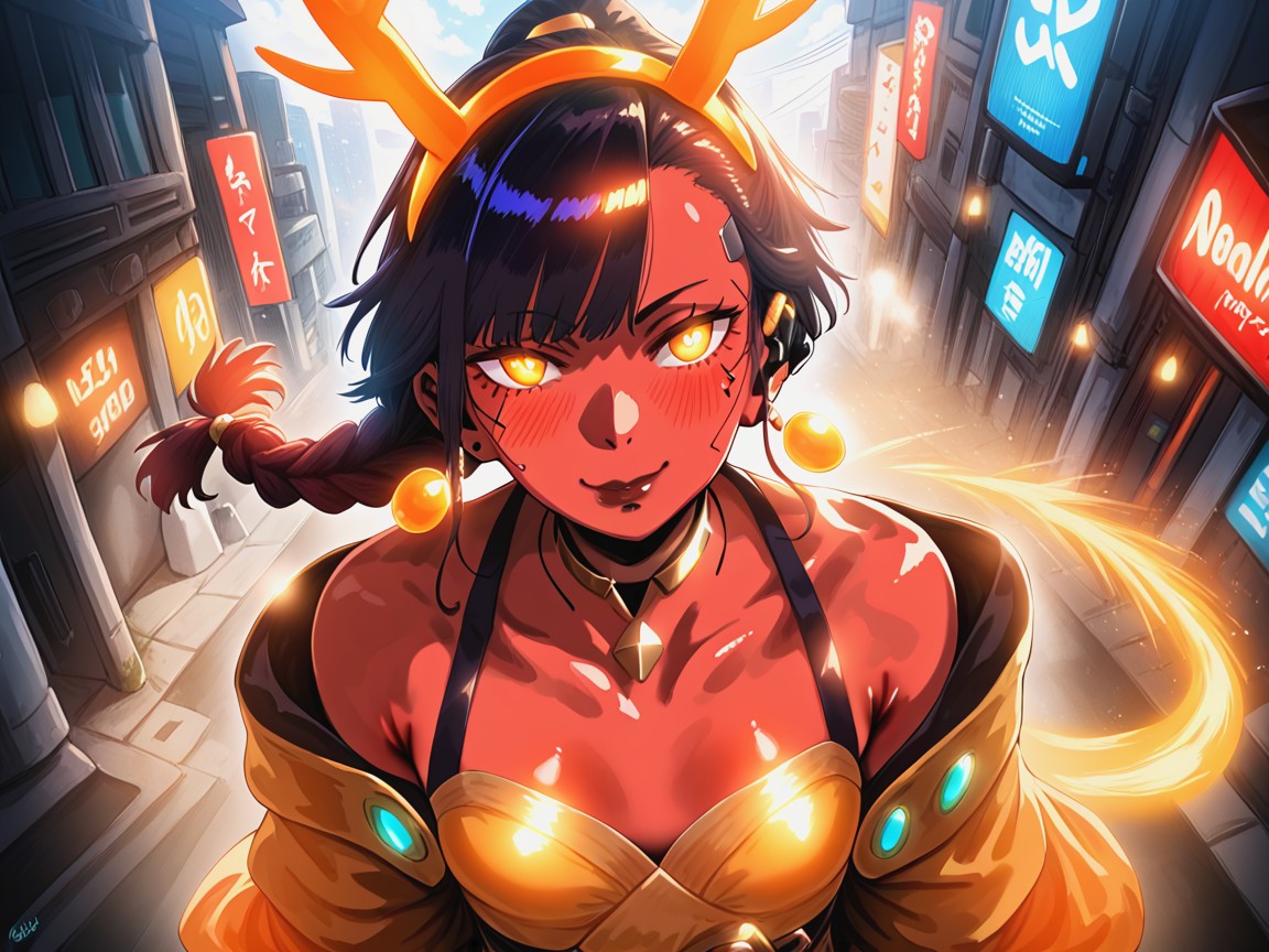 City Location, Glowing Eyes, Red Skin Hentai AI Porn