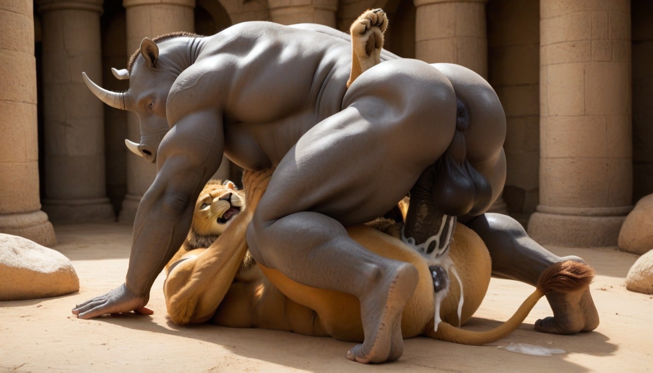 Hairy Lion Ass Spreading, Stone, Lion Furry Massive Belly Bulge AI Gay Porn