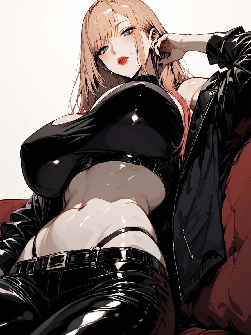 Woman Who Seems Bored, Woman With Worried Brow, Woman Wearing Black Long Leather Pants Hentai AI Porn