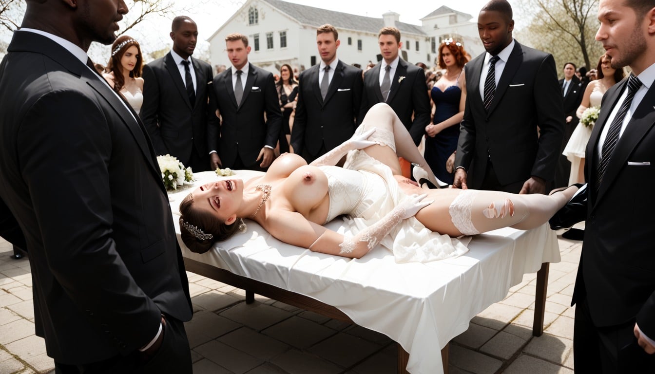 Legs Spread Wide, Wedding Bouquet, Dark Hairy Pussy AI Porn