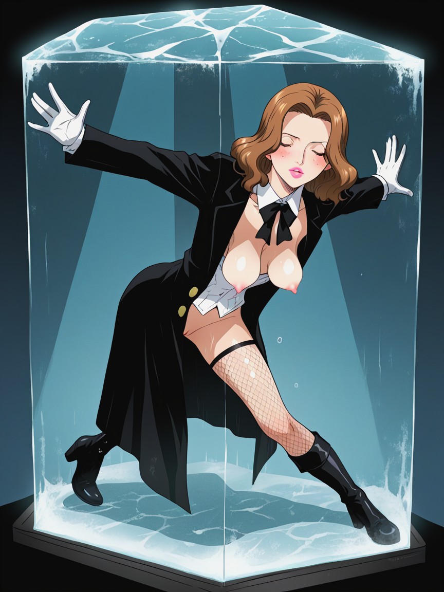 Swooping Breasts, Tuxedo Coat, Trapped Inside Glass Case AI Porn