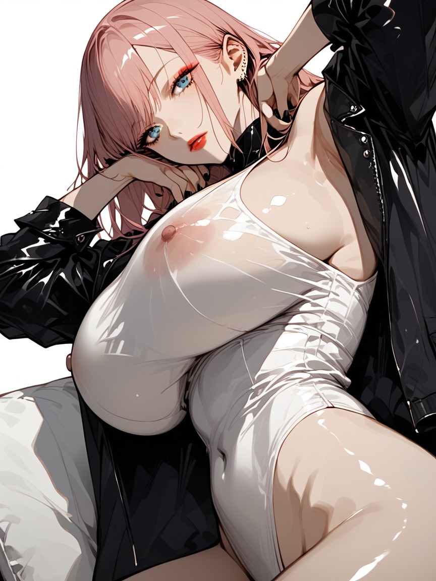 Breast Expansion, Woman Has Bright Pink Hair With Black Roots, Cleavage Hentai AI Porn