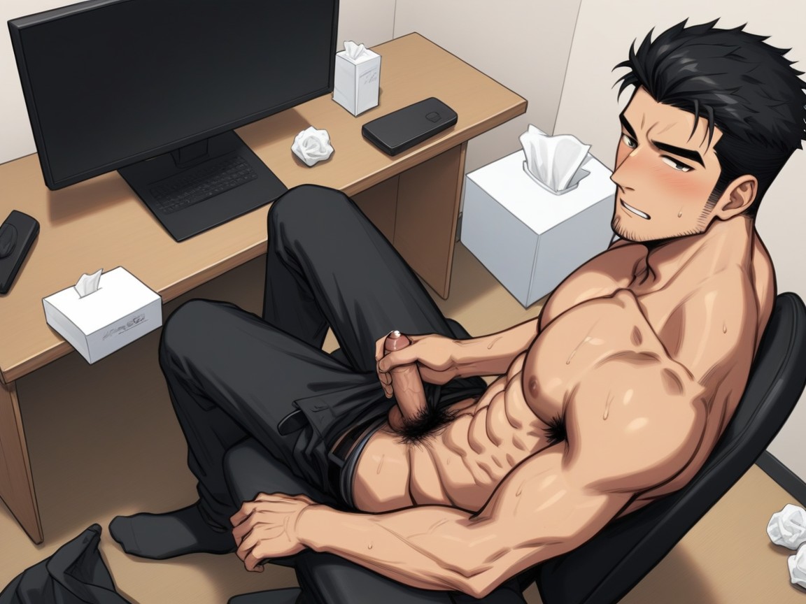 He Sits Leaning Against A Reclining Chair, 陰毛, Tissue Box AI同性戀黃片