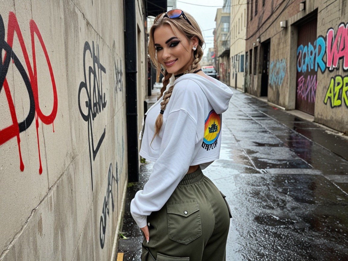 Colorful Graffiti, Wet Skin, Hoodie AI Porn