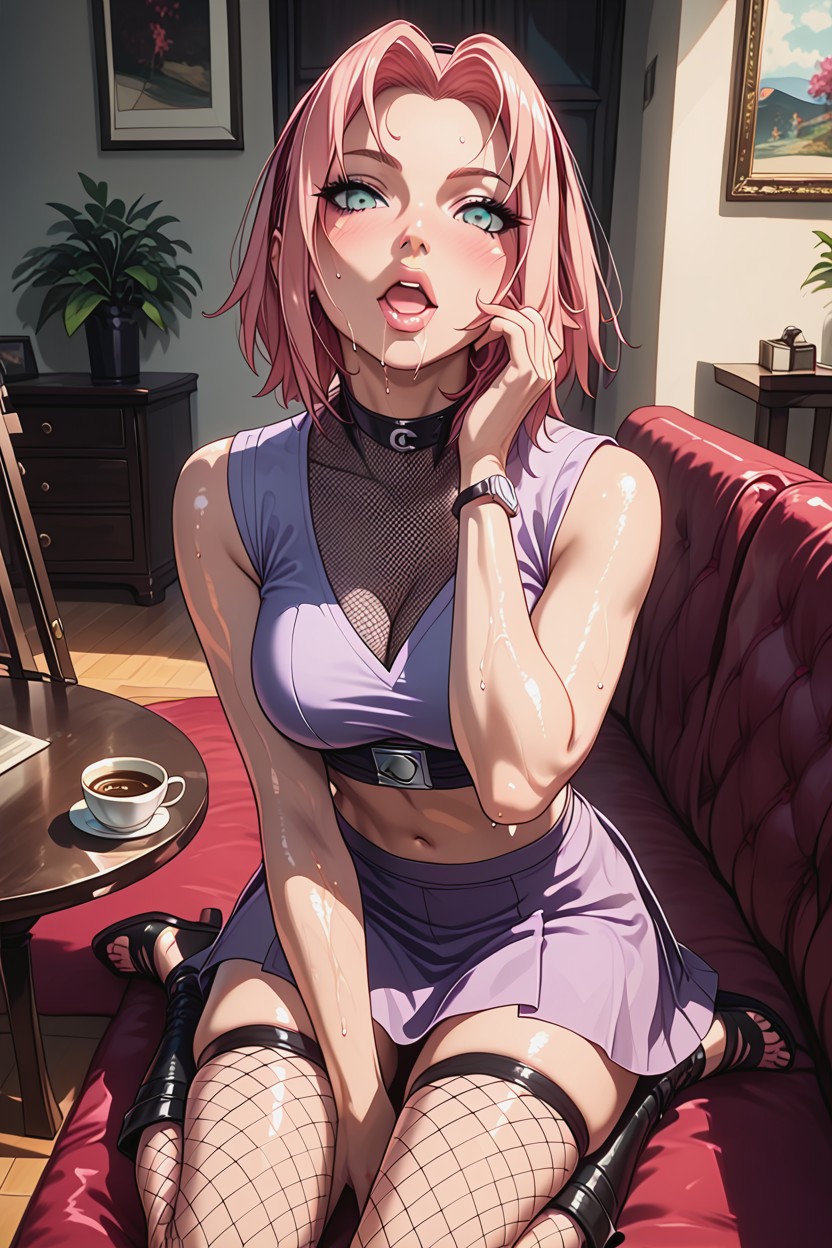 White Skin, On Knees, Head Back Hentai AI Porn