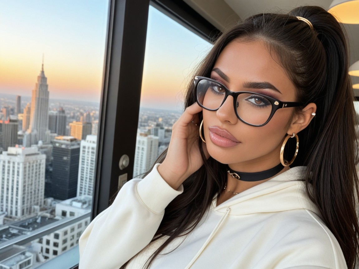 Mature Woman, Black Lens Less Glasses, Fashion AI Porn