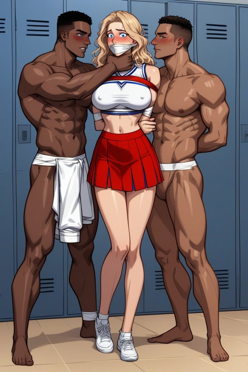 Arms Behind Back, Red Skirt, Large Breasts AI Porn