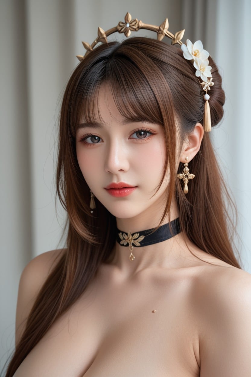 Perfect Face, Realism, French Hair Bun Updo 아시아 AI 포르노