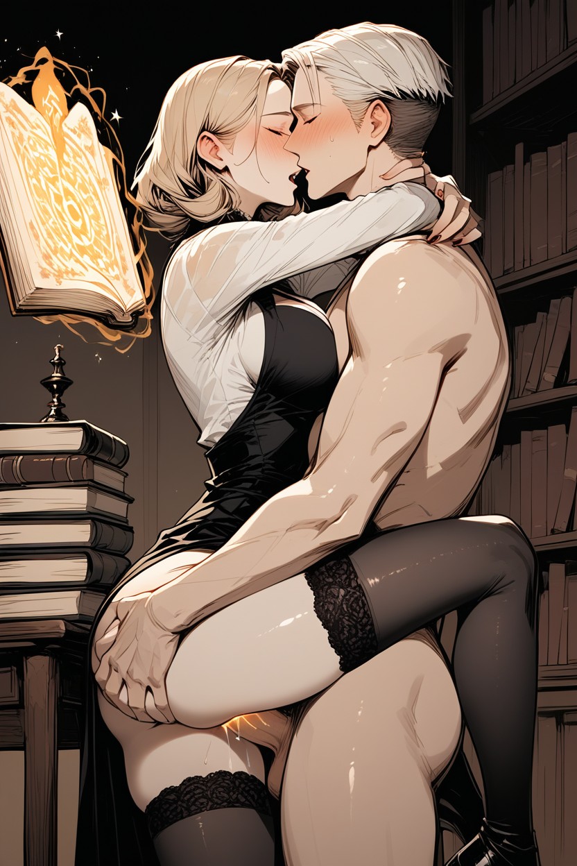 Skinny, Thigh High Socks, 2 People AI Porn