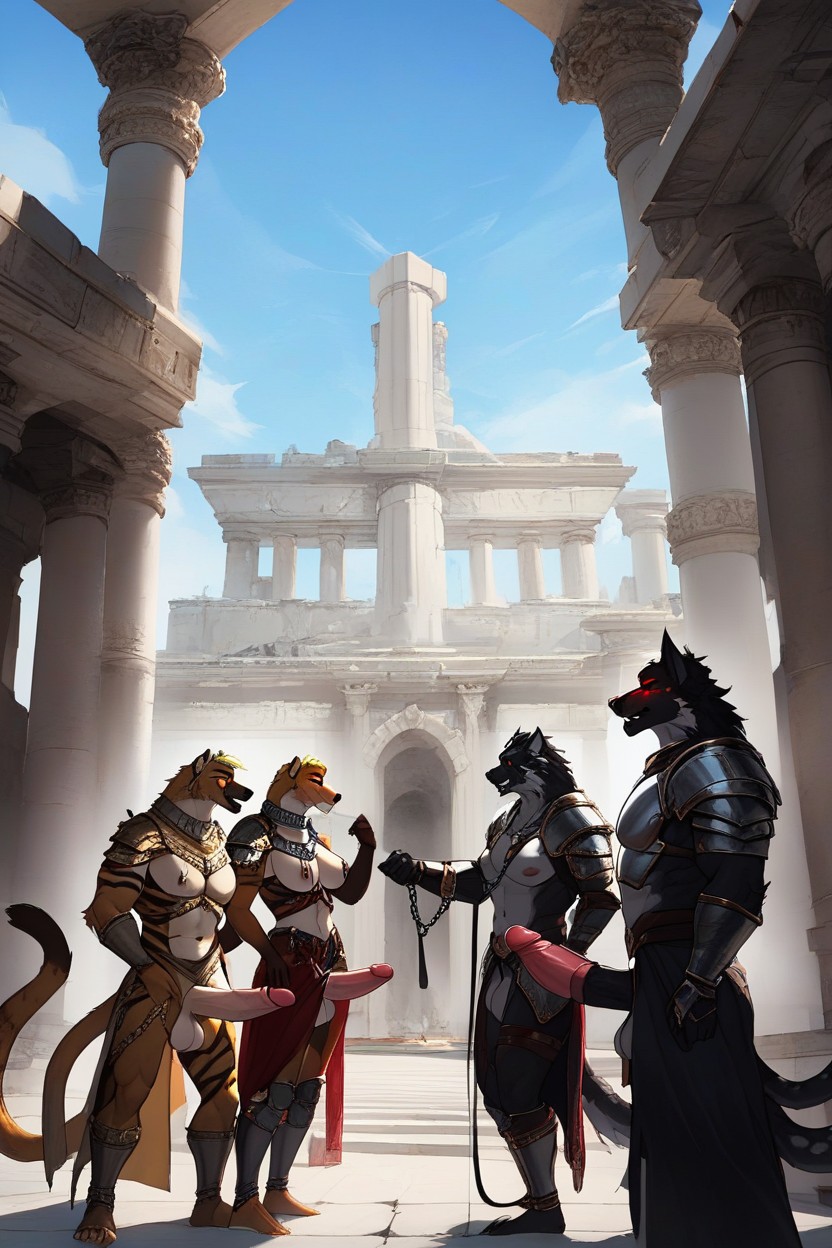 Leashes And Bonds Attached To Pillars, Culo Redondeado, Pelo Despeinado Furry IA