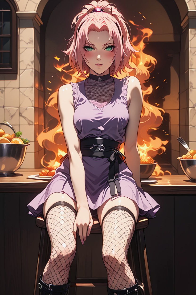 Elbow Fishnets, Knee Fishnets, Perfect Hentai AI Porn