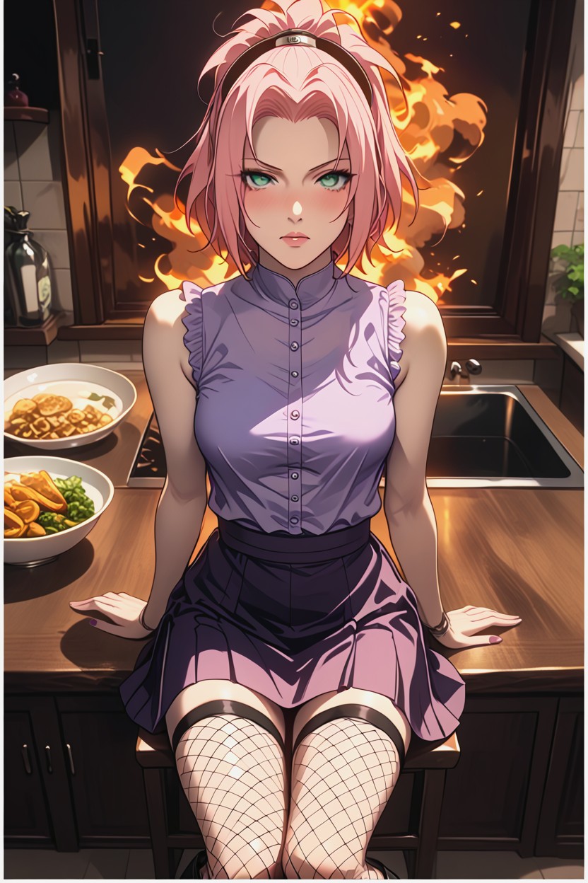 Clothed, Ultra Detailed, Knee Fishnets Hentai AI Porn