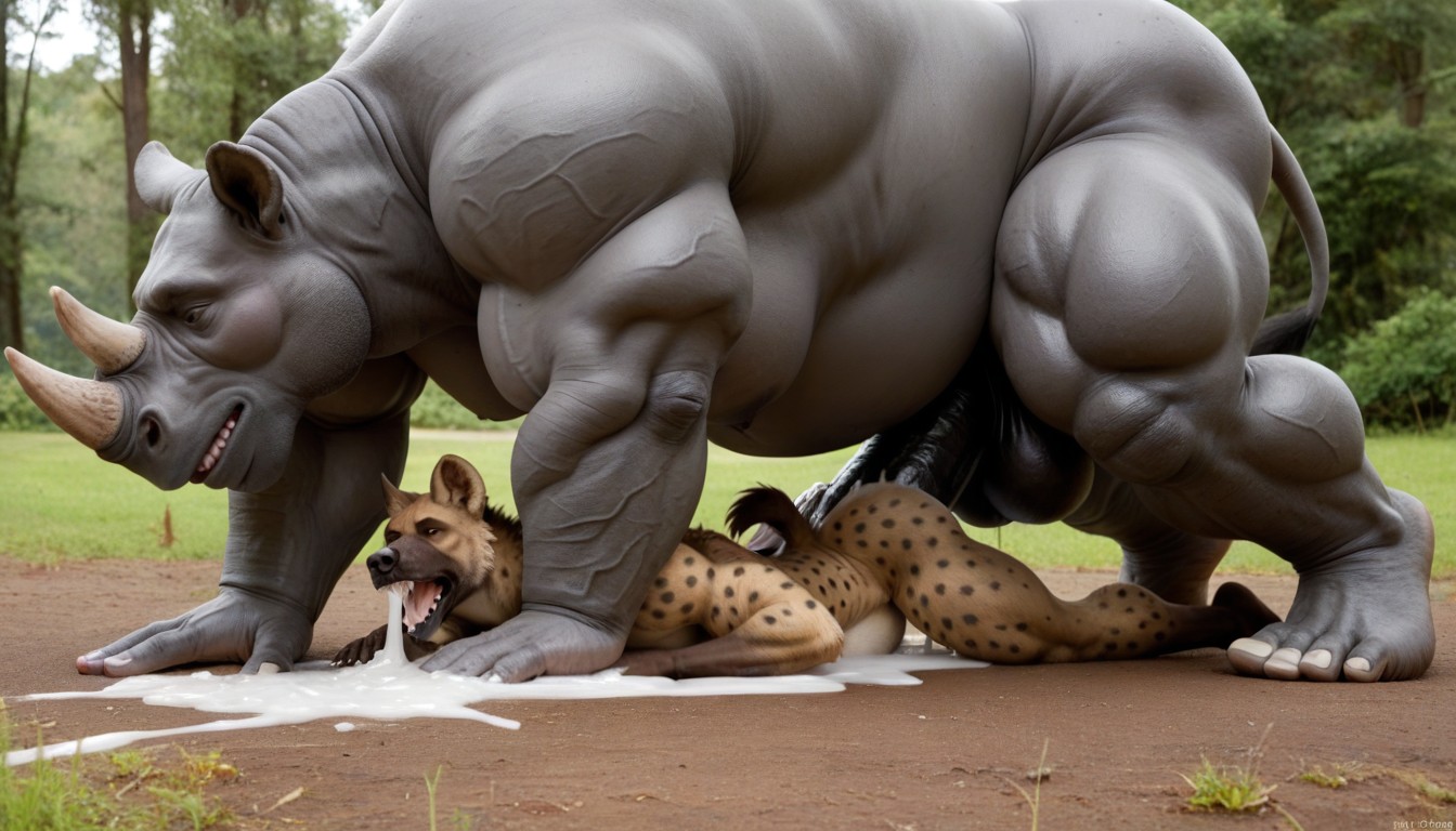 Gay Sex, Colossal Rhinocros Fuck Hyena Furry In Domination Position, Steaming Cum AI同性戀黃片