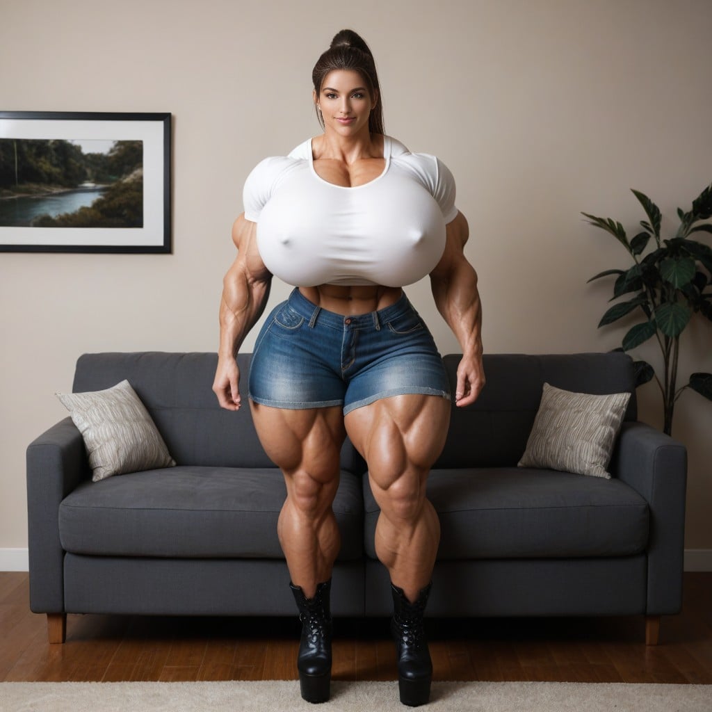 18+, Platform High Heel Boots, Muscular Woman AI Porn