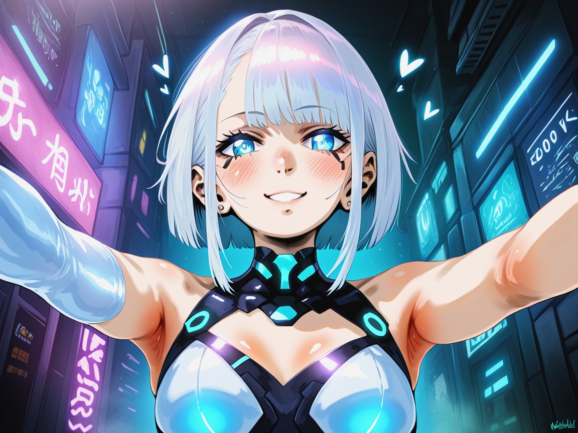 Futuristic Bedroom Background, Low Torso Height, Smiling Mouth Open Hentai AI Porn