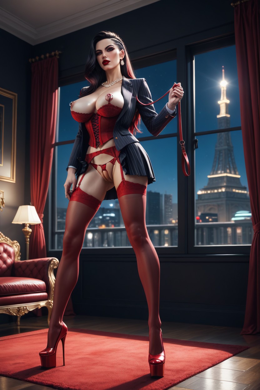 Night, Erect Cock, Platform Shoes With Extremely High Heels AI Porn