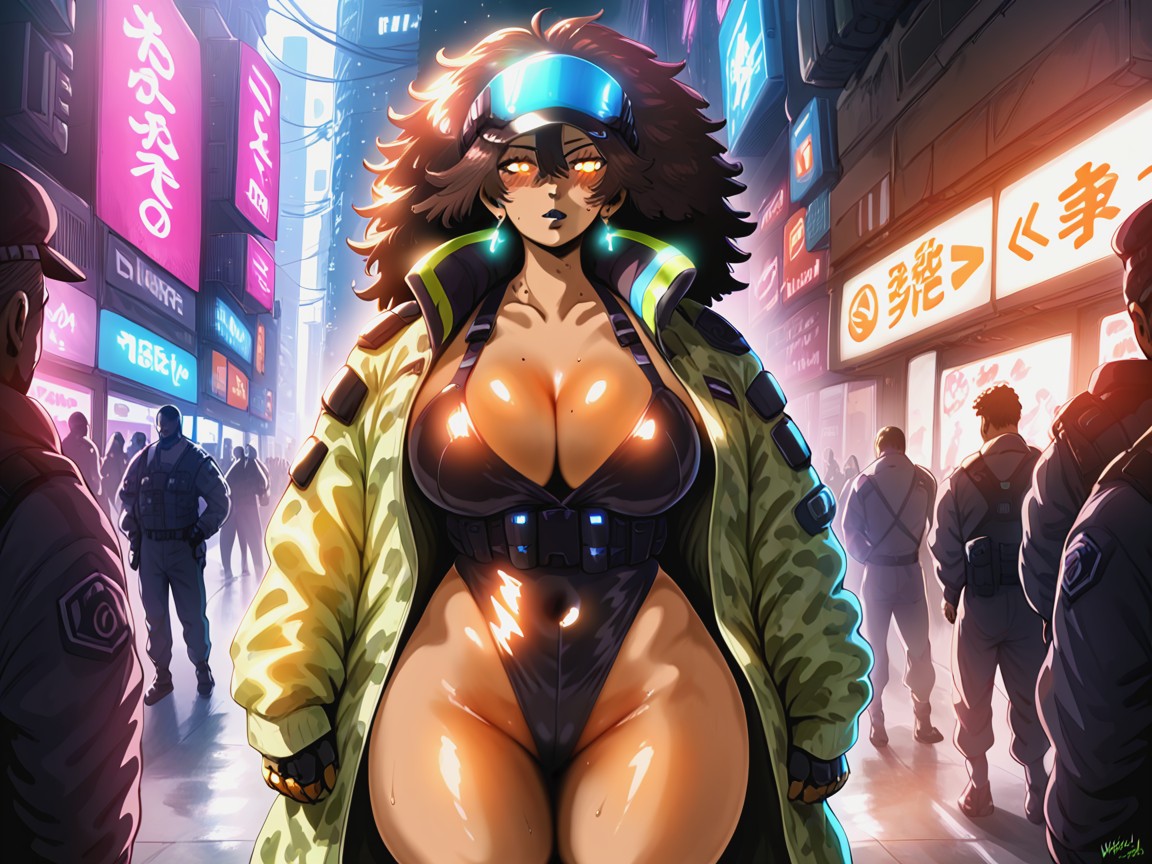 Futuristic Combat Simulation Background, Satellites In Distance, Rounded Ass Hentai AI Porn