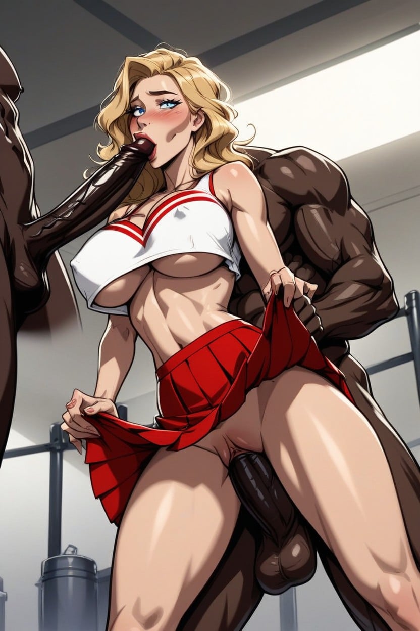 Blowjob, Hard Lighting, Giant Muscular African Man AI Porn