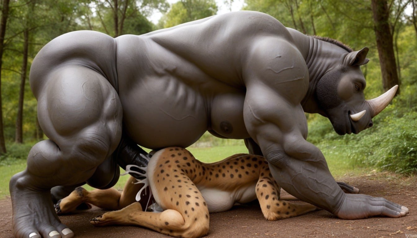 Hyena Furry Belly Bulges By Colossal Cock, Colossal Rhinocros Fuck Hyena Furry In Doggy Position, Muscular Creaturs AI Gay Porn