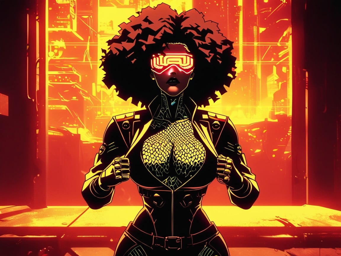 Massive Breast, Serious Face, Cyber Gauntlets AI Porn