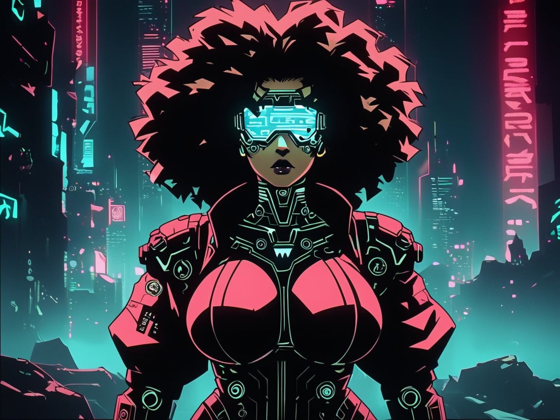 Afro, Dark Lipstick, Concrete City Ruins AI Porn