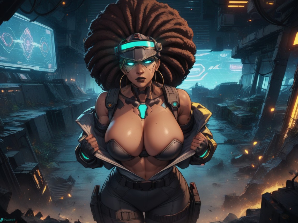 Almond Eyes, Tactical Bio-armor With Camouflage, Afro Porno IA Latina