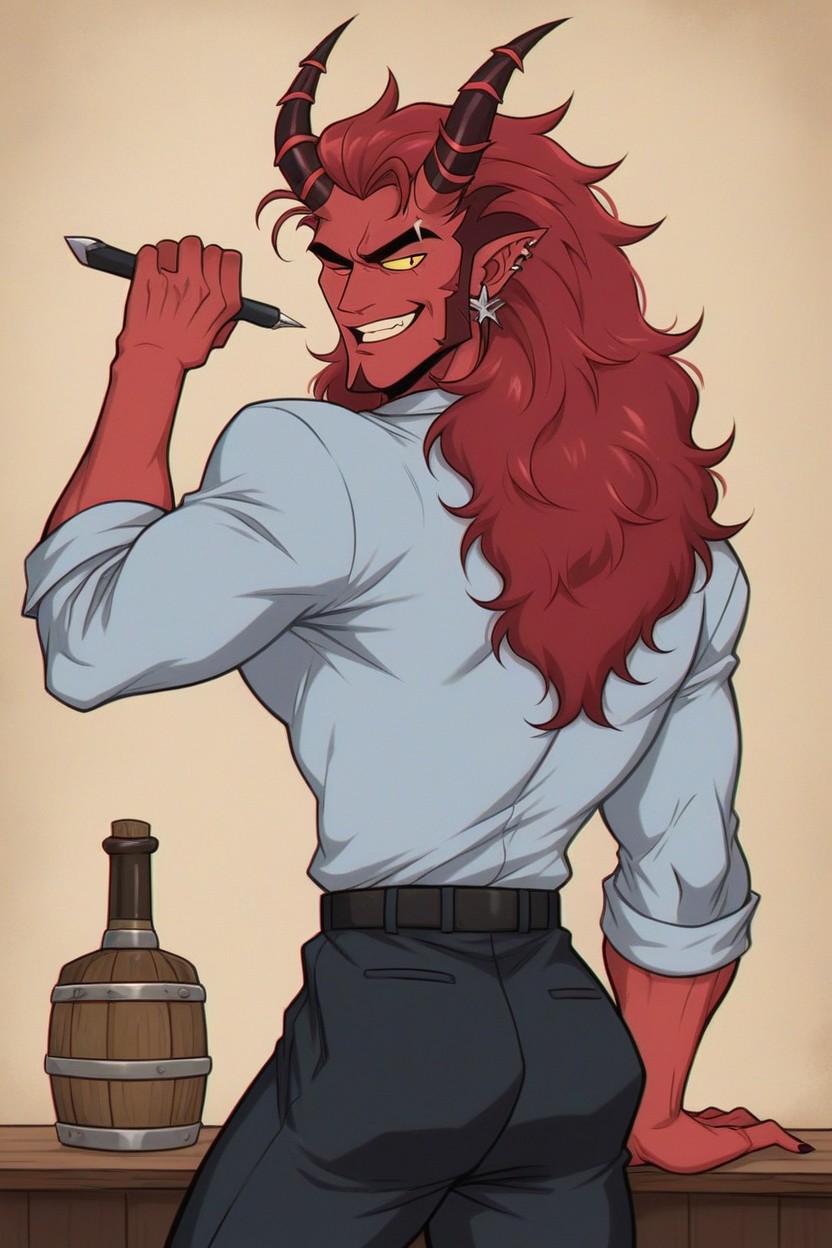 Broad Shouldered, 18+, Fading To Dark Red At The Tips Skin Warm Pornografia gay com IA