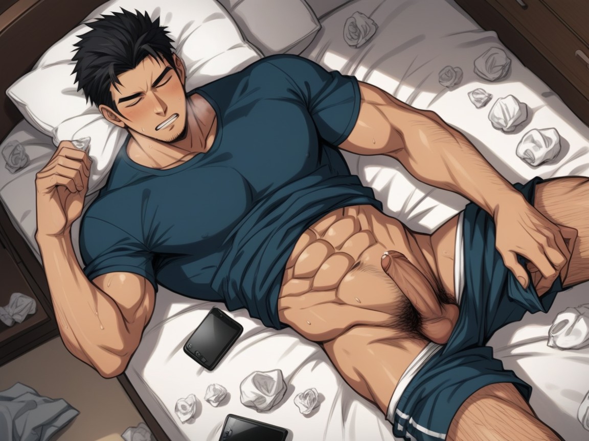 Sweat, Bed, Clenched Teeth AI Gay Porn