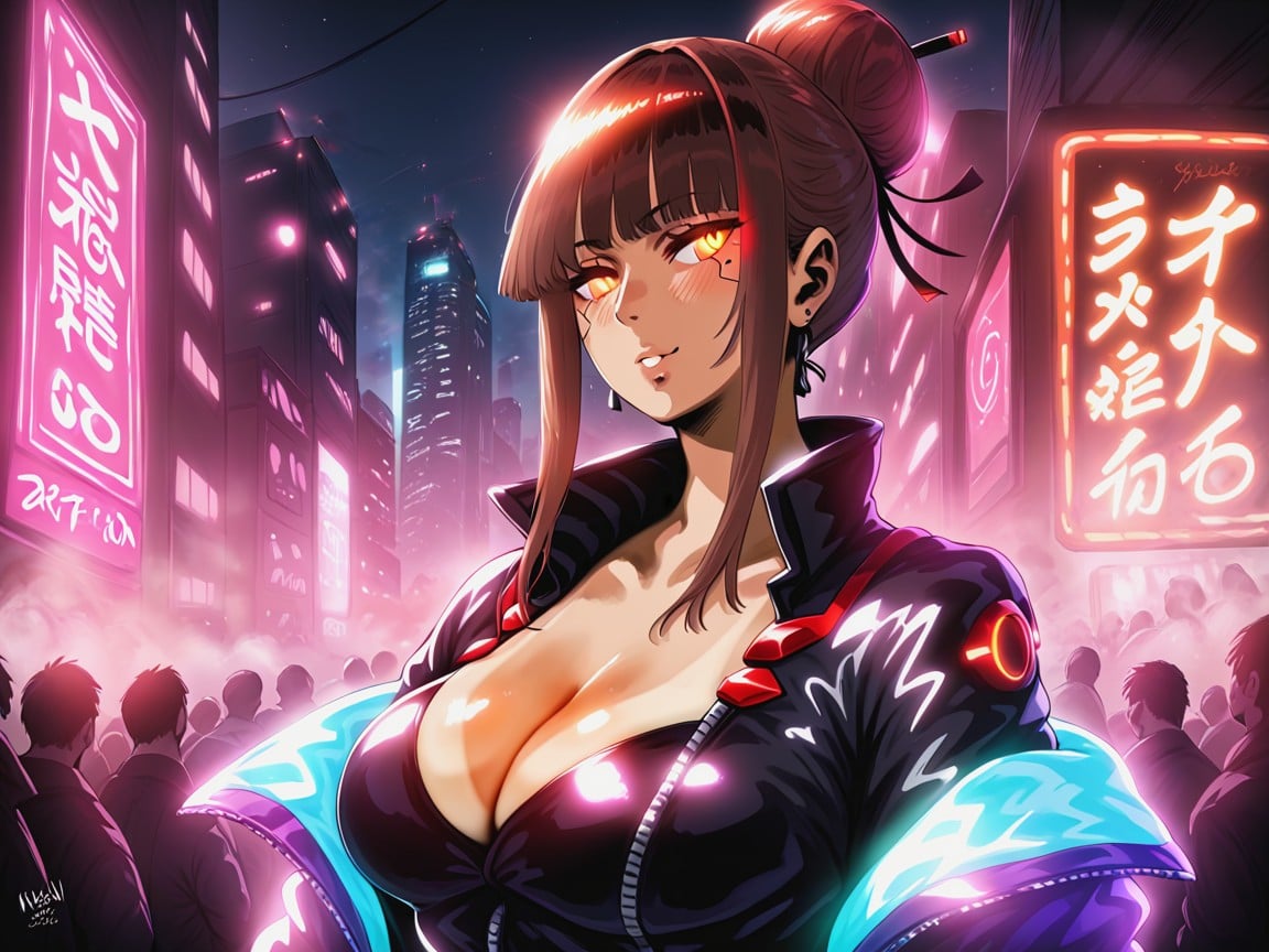 Long Shoulder Width, Holograms In Background, Red Neon Fog Hentai IA