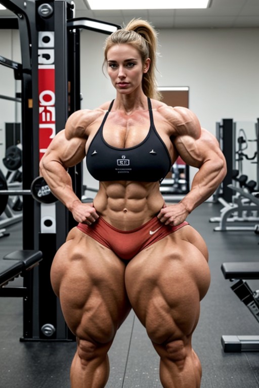 Gym Changing Room, Hyper Gigantic Massive Muscles Woman, Massive Muscular Thights AI Porn