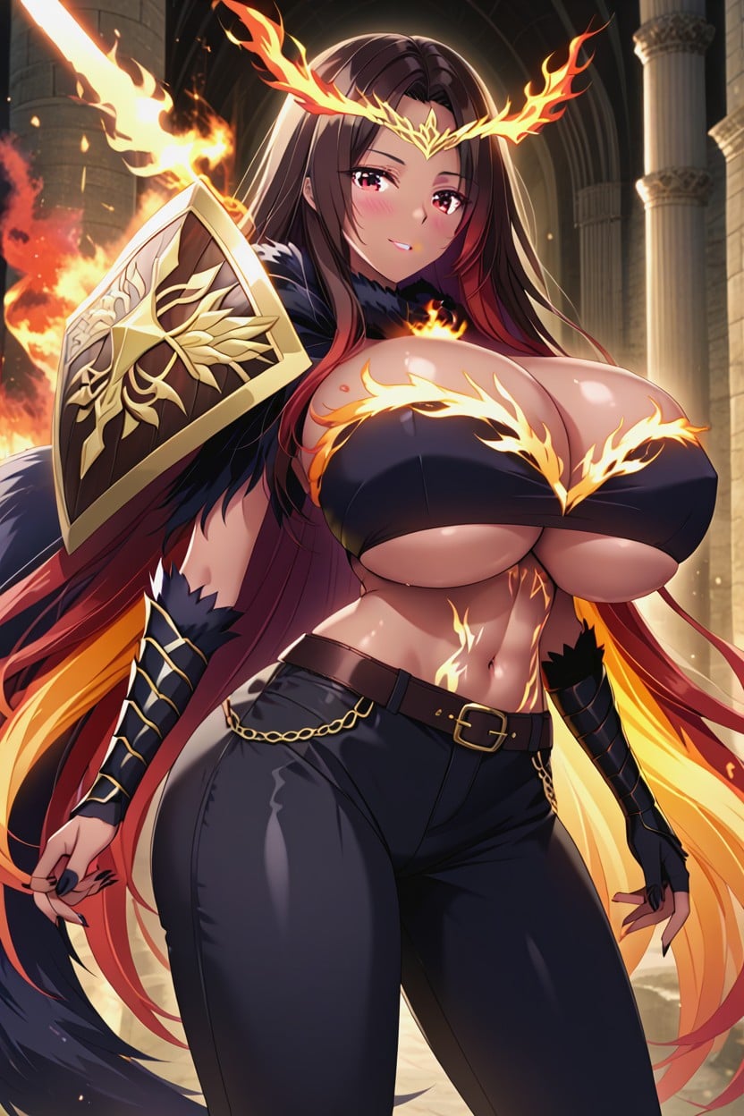 Black Horns, Flame Magic, Huge Dragon Wings Hentai AI Porn