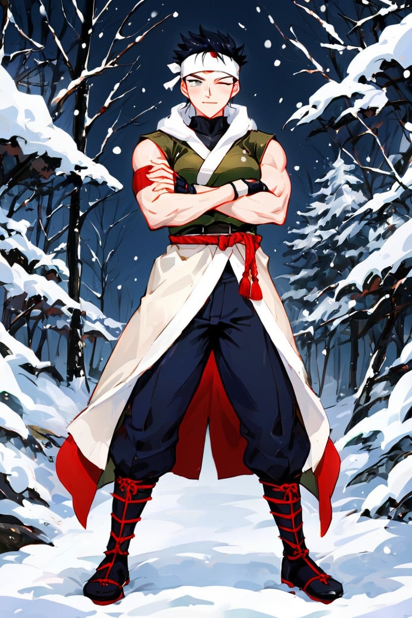 Crossed Arms, Snowing, Ninja Hentai IA