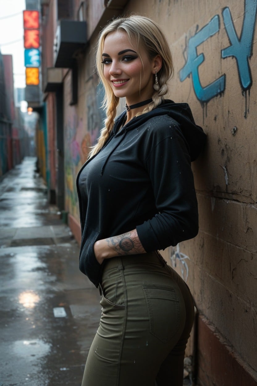 Hoodie, Tilted Head, Rounded Breast AI Porn