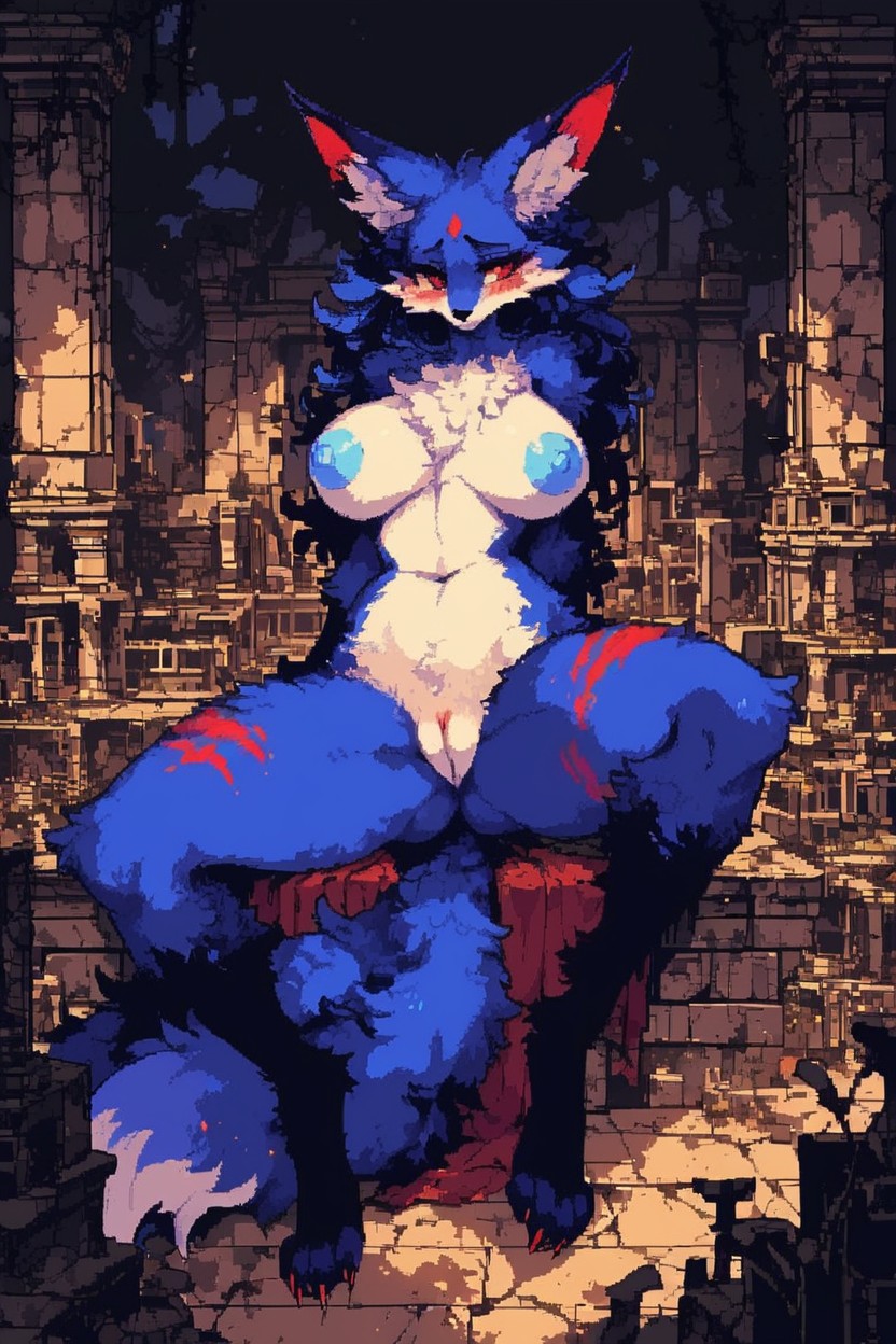Fluffy Chest, Kitsune, Red Eyes Furry AI Porn