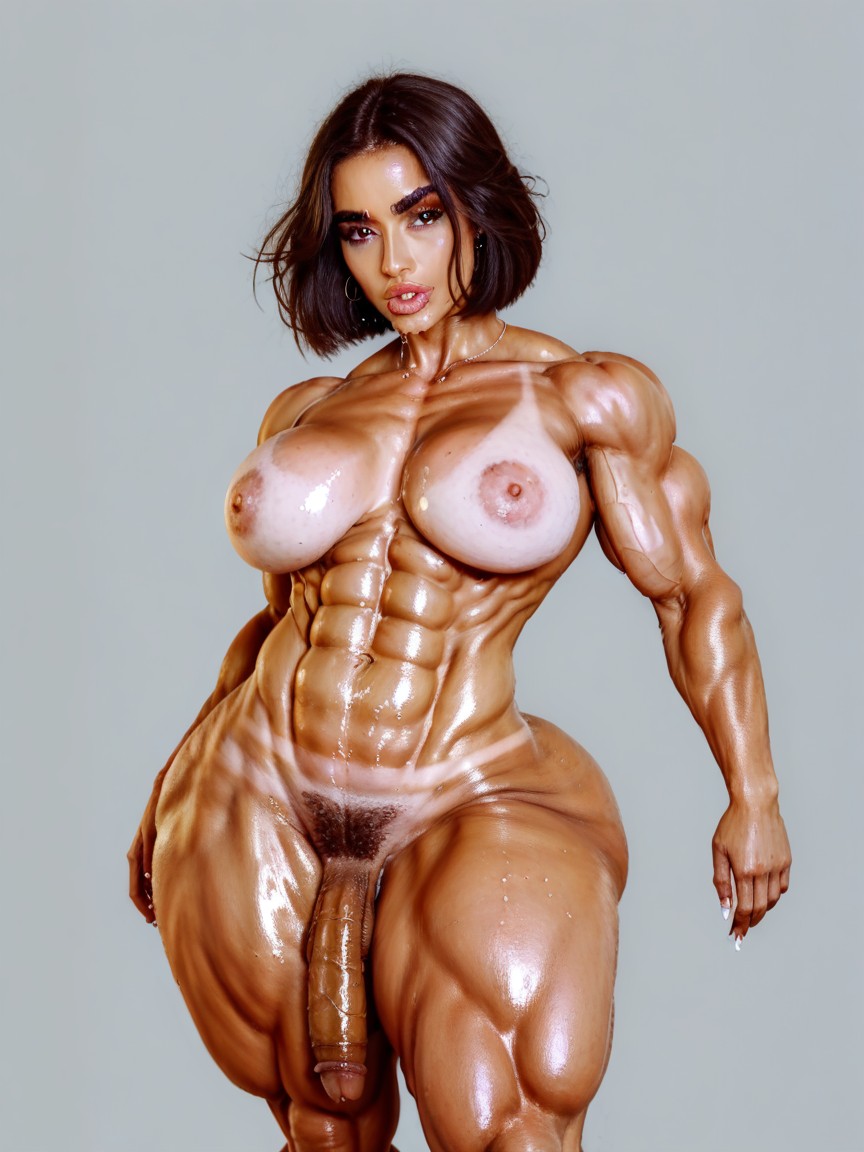 근육질 체형, Upward Curved Cock, 전신 쉬메일 AI 포르노