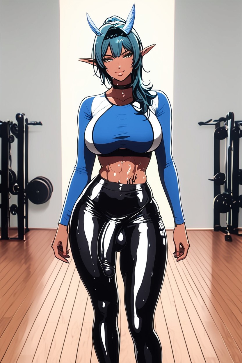 Wet Clothes, Big Flaccid Bulge With Big Balls Under Black Tight Spandex Sport Shorts, コックの膨らみ ニューハーフAIポルノ