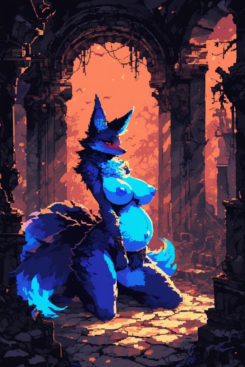Red Marks, Blue Fur, Extremely Heavily Pregnant Furry AI Porn